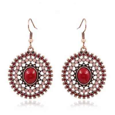 Women Retro Round Hollow Out Design Earrings