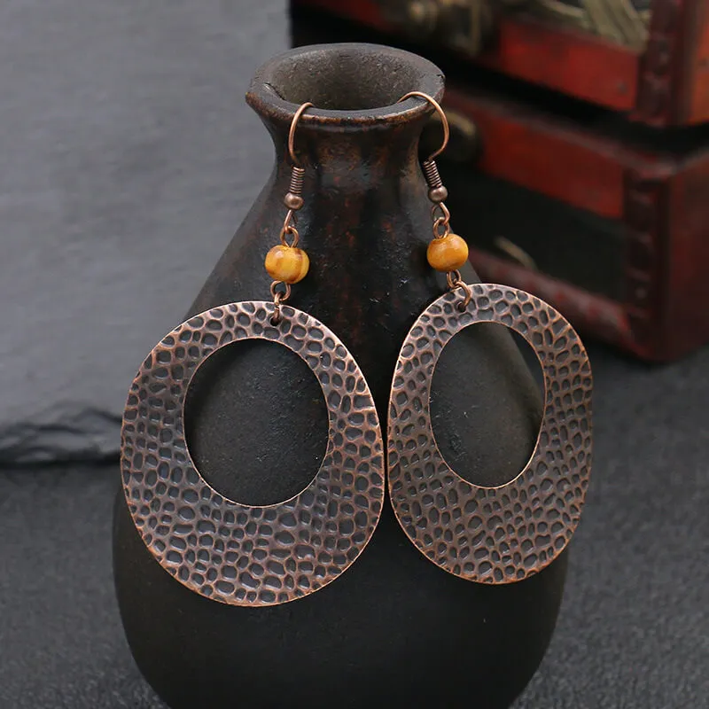 Women Retro Round Shaped Hollow Out Design Earrings