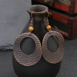 Women Retro Round Shaped Hollow Out Design Earrings
