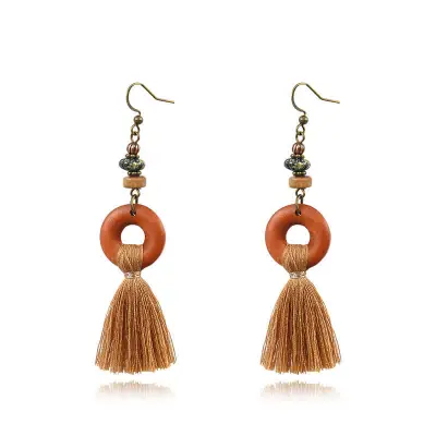 Women's Fashion Long Tassel Wood Earrings