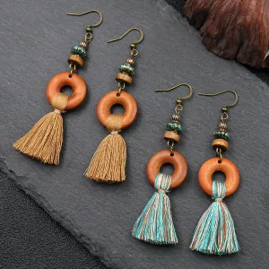 Women's Fashion Long Tassel Wood Earrings