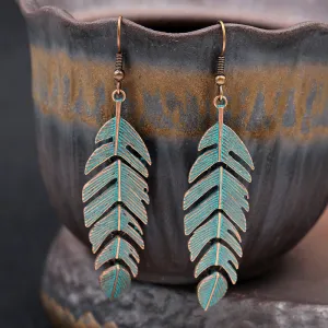 Women's Retro Leaf Shaped Design Earrings Alloy Drop Style