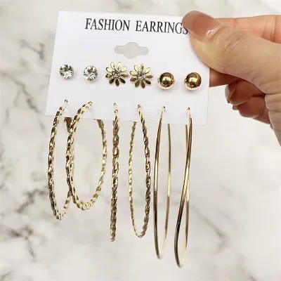 Women's Fashion Multi Element Geometric Crystal Earrings Set