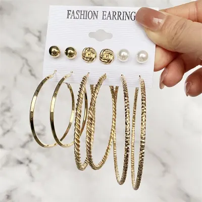 Women's Fashion Multi Element Geometric Crystal Earrings Set