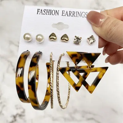 Women Fashion Pearl Decorate Earrings Set Alloy Plastic