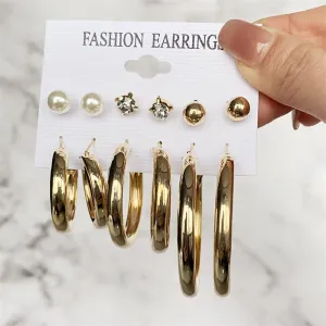 Women Fashion Geometric Pearl Decorate Earrings Set