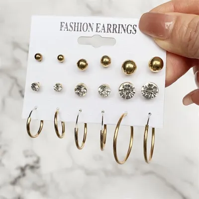 Women Simple Rhinestone And Pearl Earrings Set
