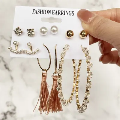 6 Pairs Women Fashion Pearl Decor Earrings Set