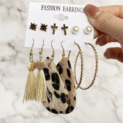 Women Unique Geometric Design Earrings Set Alloy Plastic Rhinestone