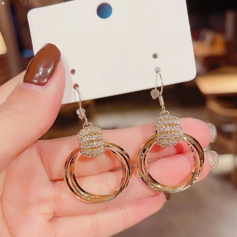 Women Fashion Geometric Rhinestone Earrings