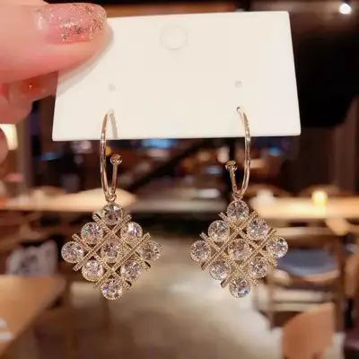 Women Fashion Square Rhinestone Earrings