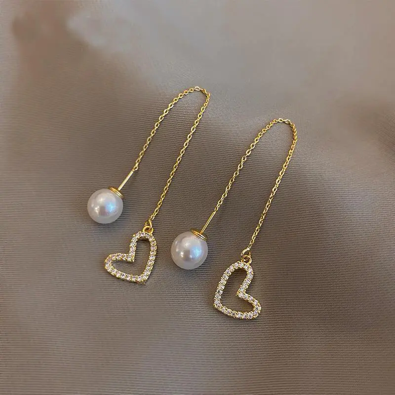 Women Fashion Heart Shaped Pearl Decorate Earrings