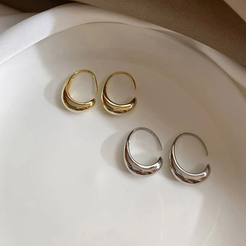 Women Minimalist Copper Crescent Shape Star Earrings