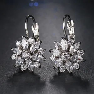 Women Fashion Flower Shape Zircon Decorate Earrings Geometric Metal Earrings