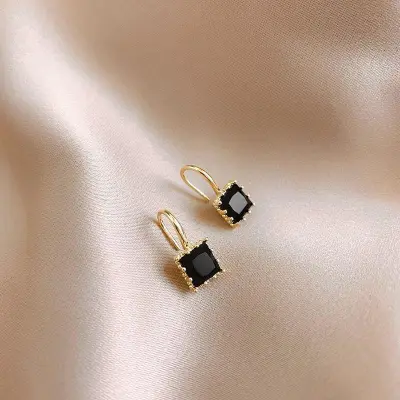 Women Temperament Geometric Square Zircon Decorate Ear Hook Earrings
