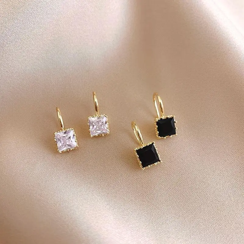 Women Temperament Geometric Square Zircon Decorate Ear Hook Earrings