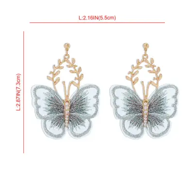 Women's Temperament Leaf Shape Butterfly Embroidery Drop Earrings