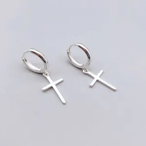 Women Fashion Cross Pendant 925 Silver Earrings Geometric Style