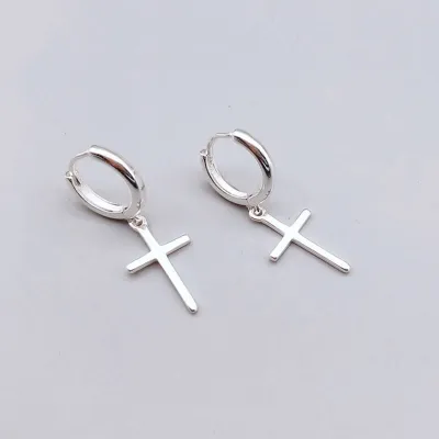Women Fashion Cross Pendant 925 Silver Earrings Geometric Style