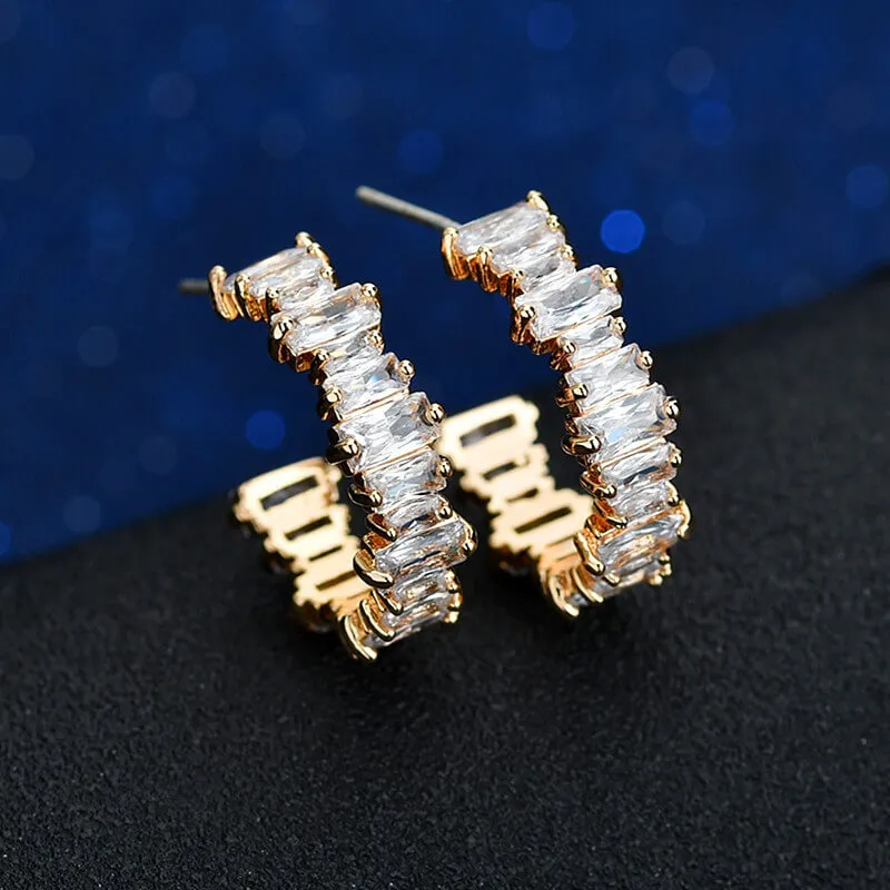 Women Fashion Geometric Design Zircon Decorate Earrings