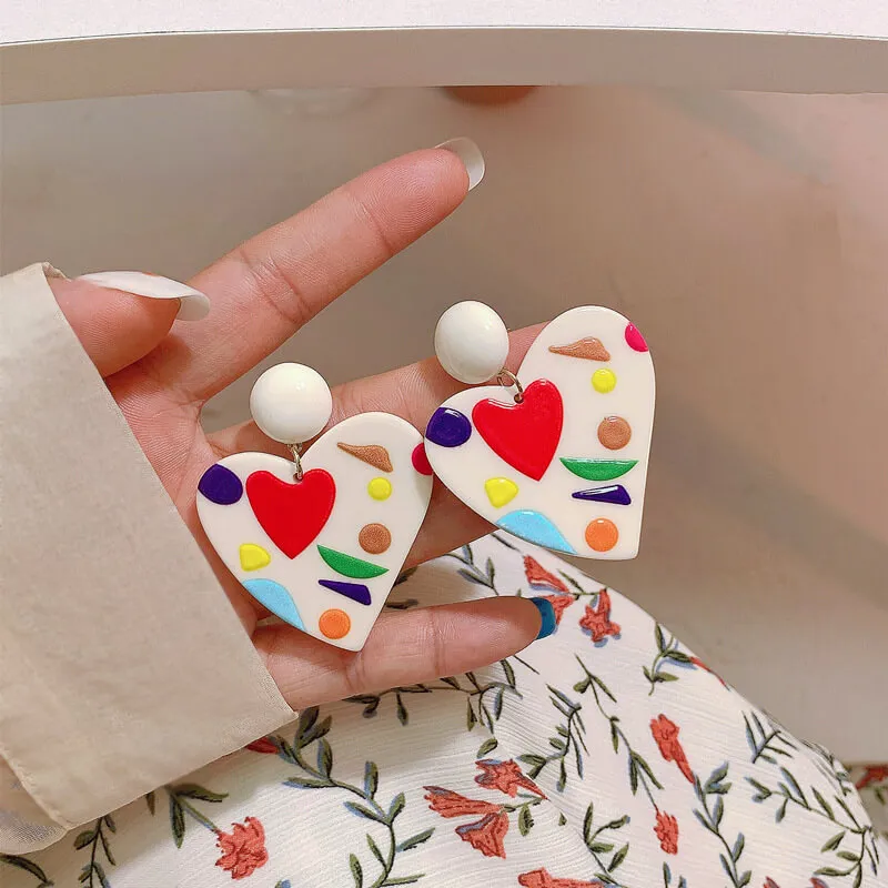 Women Retro Heart Shape Acrylic Drop Earrings