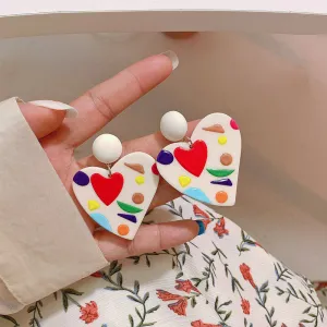 Women Retro Heart Shape Acrylic Drop Earrings