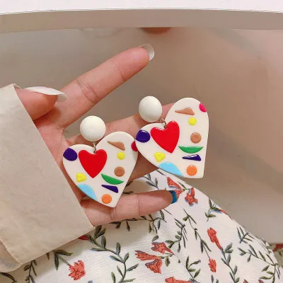 Women Retro Heart Shape Acrylic Drop Earrings