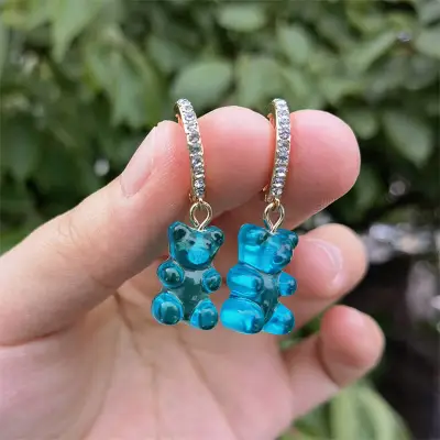 Cute Small Bear Design Rhinestone Decorate Earrings for Women