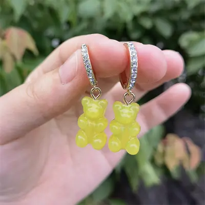 Cute Small Bear Design Rhinestone Decorate Earrings for Women