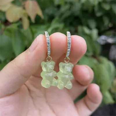 Cute Small Bear Design Rhinestone Decorate Earrings for Women