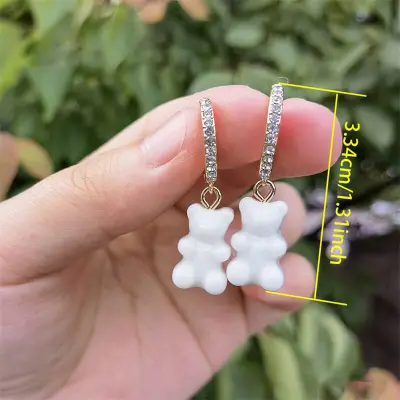 Cute Small Bear Design Rhinestone Decorate Earrings for Women