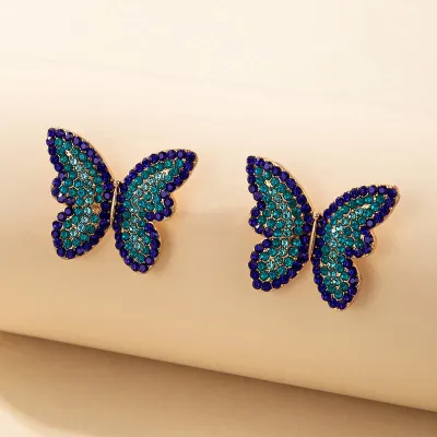 Women Fashion Butterfly Rhinestone Decorate Geometric Earrings