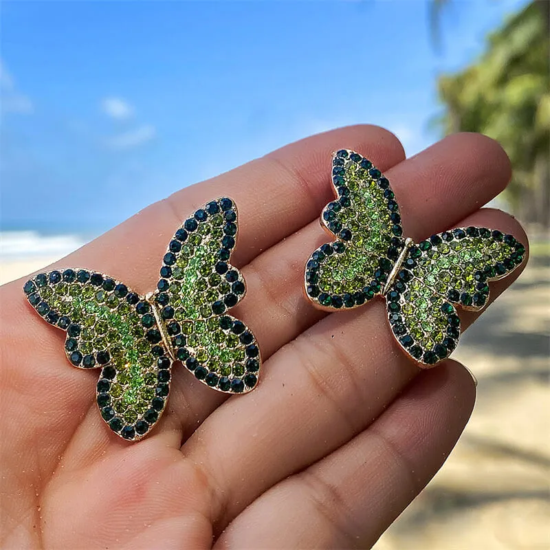 Women Fashion Butterfly Rhinestone Decorate Geometric Earrings