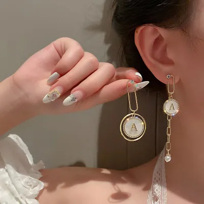Women Fashion A Letter Alphabet Design Asymmetry Earrings