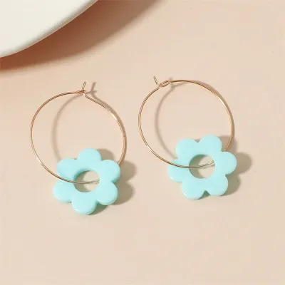 Women Fashion Round Shape Flower Decorate Earrings
