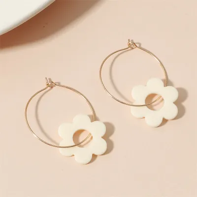 Women Fashion Round Shape Flower Decorate Earrings