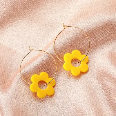 Women Fashion Round Shape Flower Decorate Earrings