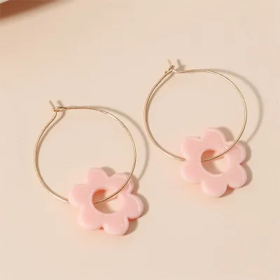 Women Fashion Round Shape Flower Decorate Earrings