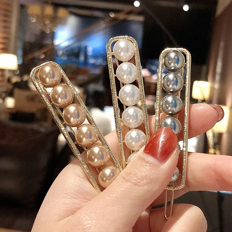 Pearl Metal Brushed Handmade Women's Geometric Hair Clip