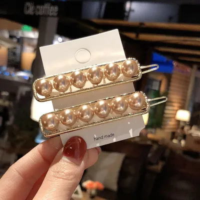 Pearl Metal Brushed Handmade Women's Geometric Hair Clip