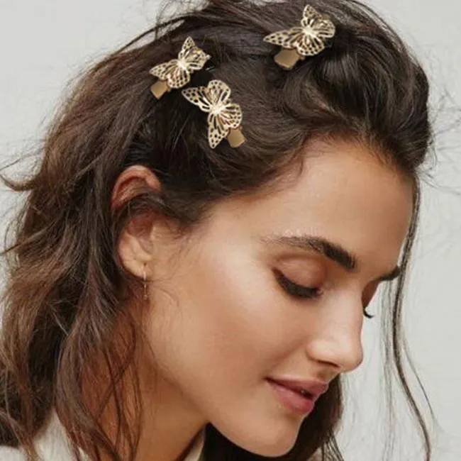 Retro Hollow Out Butterfly Decor Women Hair Clip Alloy