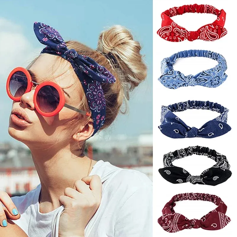 6 Colors Rabbit Ear Knotted Elastic Fabric Plaid Women's Hairband