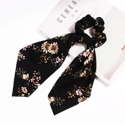 Trendy Flower Chain Print Knotted Ribbon Elastic Hair Band