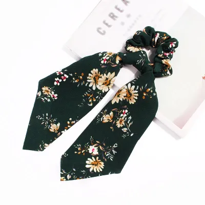Trendy Flower Chain Print Knotted Ribbon Elastic Hair Band