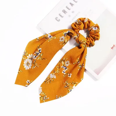 Trendy Flower Chain Print Knotted Ribbon Elastic Hair Band