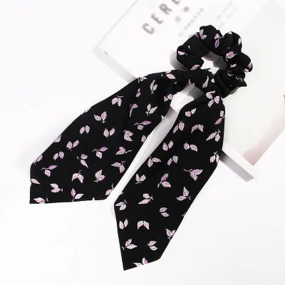 Trendy Flower Chain Print Knotted Ribbon Elastic Hair Band