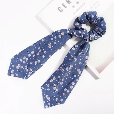 Trendy Flower Chain Print Knotted Ribbon Elastic Hair Band