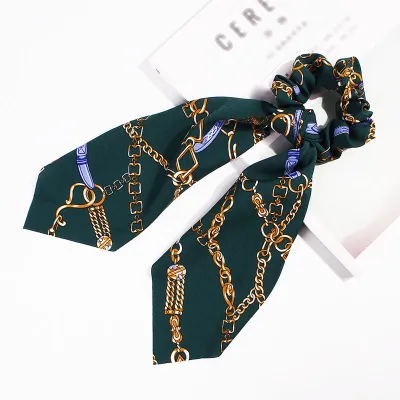 Trendy Flower Chain Print Knotted Ribbon Elastic Hair Band
