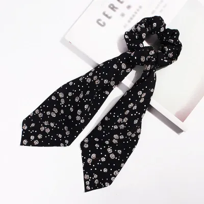 Trendy Flower Chain Print Knotted Ribbon Elastic Hair Band