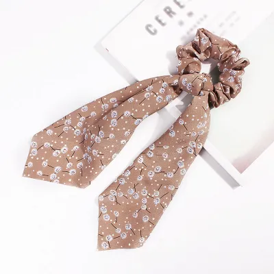 Trendy Flower Chain Print Knotted Ribbon Elastic Hair Band